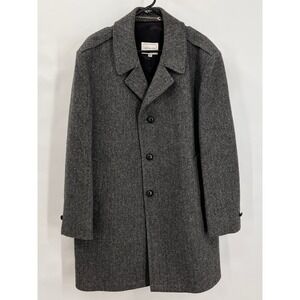 Anderson-Little Mens Grey‎ Herringbone Wool Blend Car Coat Overcoat Size 46 Reg
